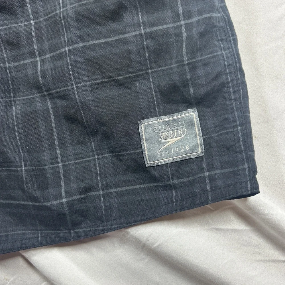 Speedo Swim Trunk Shorts Mens XS Black Geometric Check Surfing Drawstring Waist
